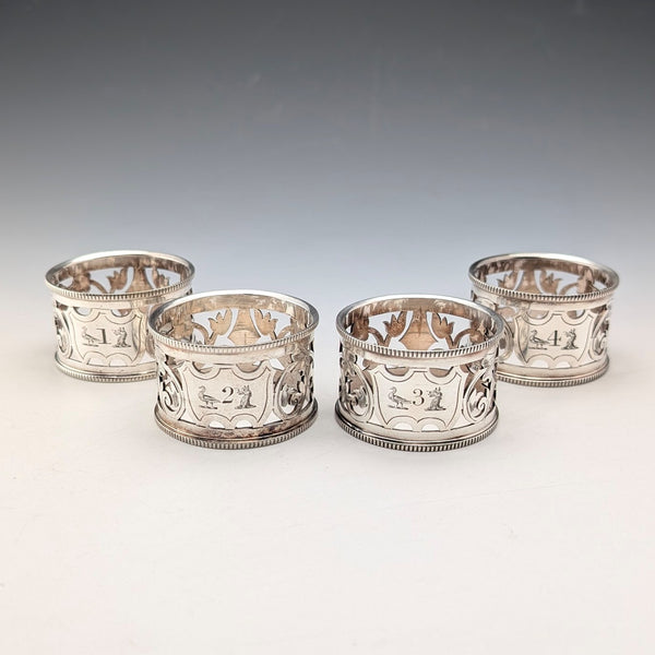 Set of 4 early 20th century British antique silver plate napkin rings